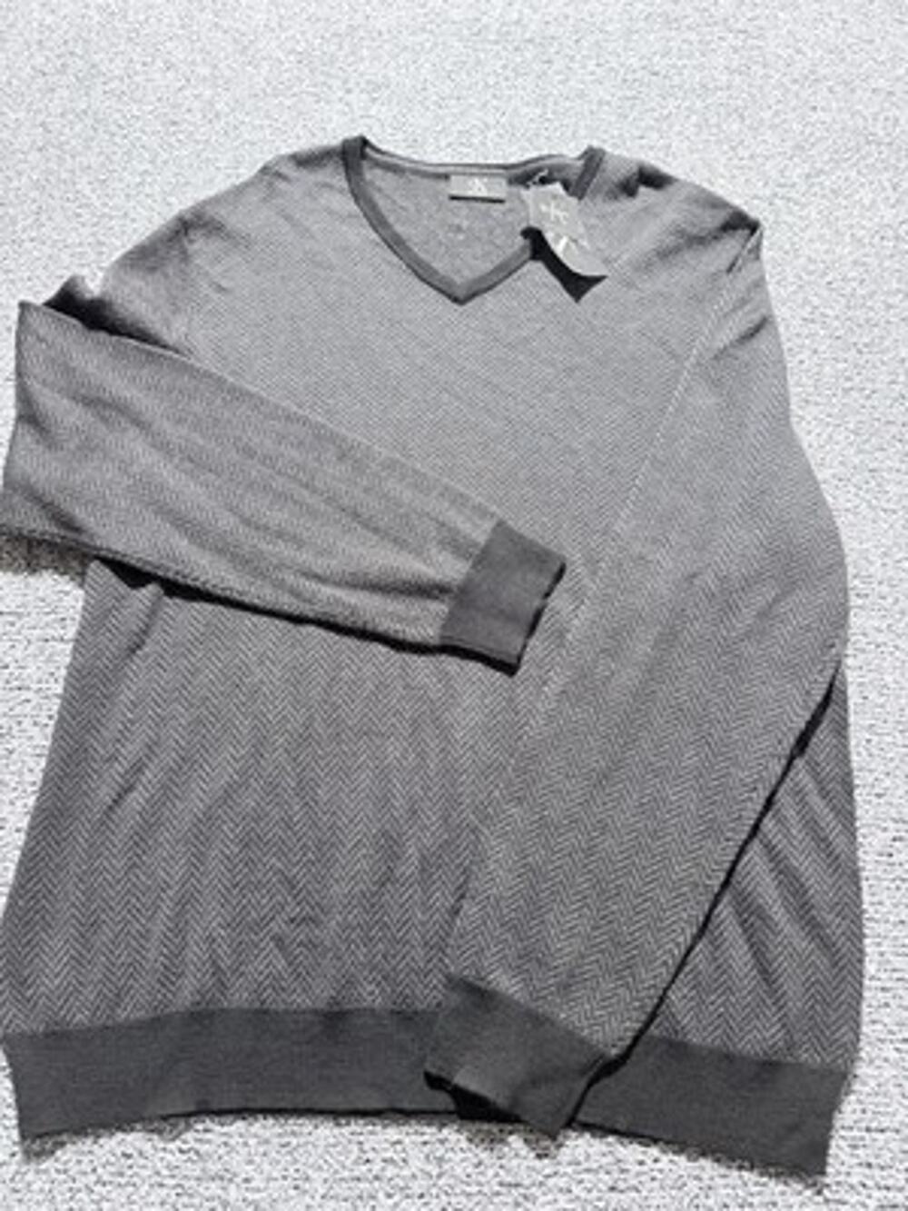 Calvin Klein Merino Wool Mens Sweater Herringbone Print Minimalist Large New